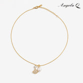 SEASIDE BLOOM Gold Round Pearl CZ Gemstone Charm Necklace - Elegant, Casual, Easy to Wear Female Adults' Daily Jewelry - XL-A-015, Metal Plated Gold