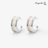 IVORY WAVE Enamel Hoop Earrings, Hoop Shape, 2x0.8 Size, Clean Edge, Coastal Look, for Casual Wear, Soft Curve