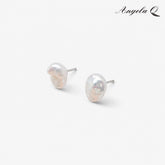 SILVER PALM PEARL STUD EARRINGS-400030P