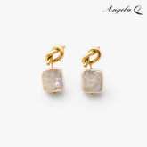 CARMEL PEARL CUSHION DROP EARRINGS-400057P