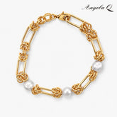 Exquisite Artificial Gemstone Golden Cove Pearl Link Bracelet-200029T, Exquisite Bracelet