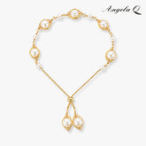 Women's Elegant Gold-Tone Lariat Bracelet with Teardrop Pearl Charms