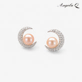 LAGUNA Moon Shape Artificial Gemstone Pearl Stud Earrings, Single Pair - 400028F