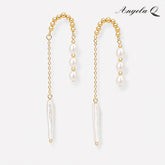 Golden Coast Radiant Cubic Zirconia Pearl Chain Drop Earrings - 400044L