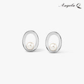 S925 Tidelined Orbit Shape Stud Earrings, Minimalist Design with Pearl Accent, Suitable for Casual Wear