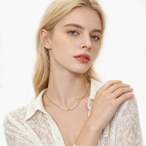 CRYSTAL - PEARL AND GOLD BEAD NECKLACE