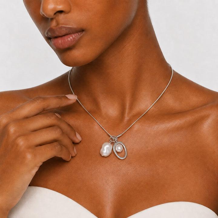 MOON BAY Silver Resin Charm Necklace XL-A-013, Daily Casual Jewelry Accessory, Easy to Layer Everyday Artificial Gemstone Necklace