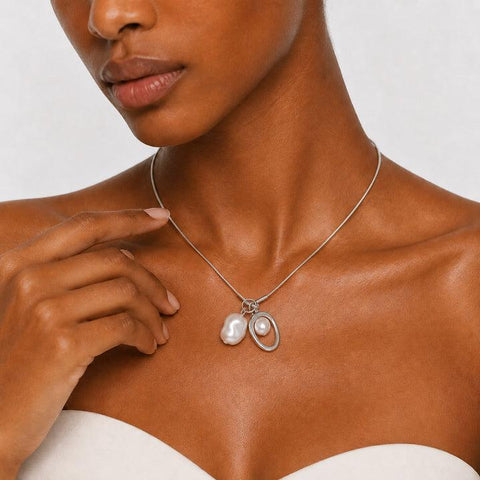 MOON BAY Silver Resin Charm Necklace XL-A-013, Daily Casual Jewelry Accessory, Easy to Layer Everyday Artificial Gemstone Necklace