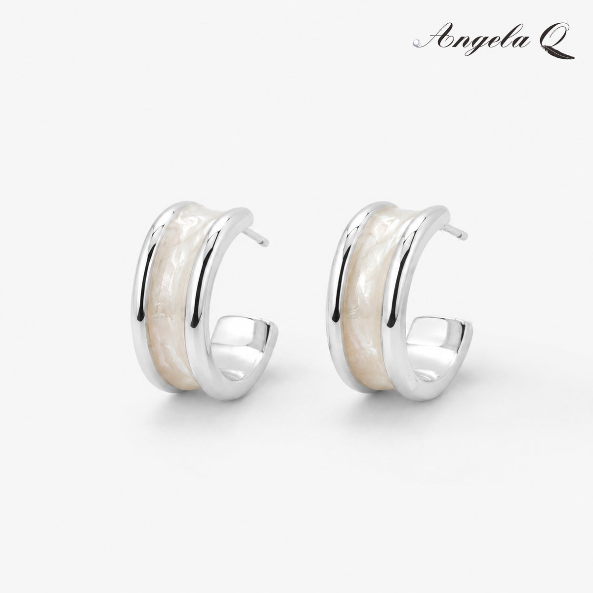 IVORY WAVE Enamel Hoop Earrings, Hoop Shape, 2x0.8 Size, Clean Edge, Coastal Look, for Casual Wear, Soft Curve