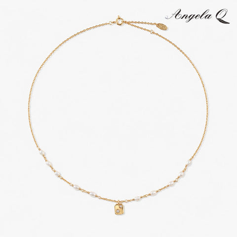 GOLDEN COAST CZ PEARL CHARM NECKLACE-100034T