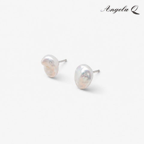 SILVER PALM PEARL STUD EARRINGS-400030P