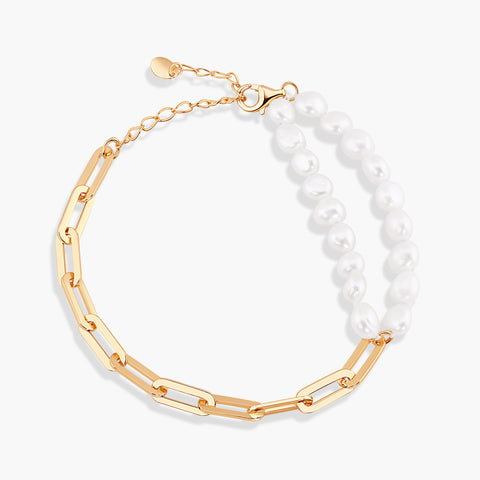 BEACH BABE PAPERCLIP CHAIN AND PEARL BRACELET