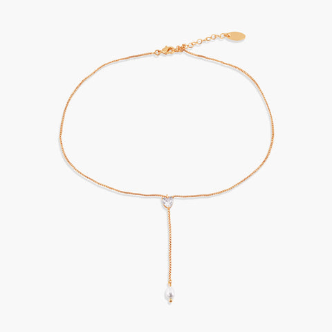 DIAMOND HEART &  PEARL DROP NECKLACE