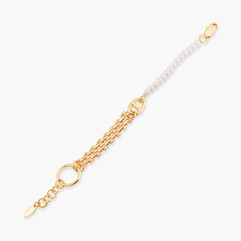 NADINE CHAIN LINK GOLD & PEARL BRACELET