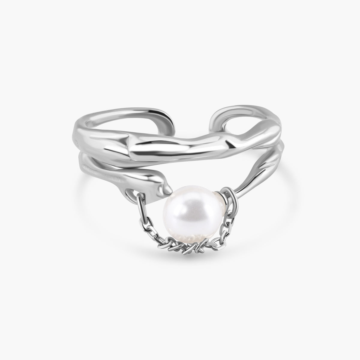 NINA STATEMENT PEARL RING WITH CHAIN DETAIL