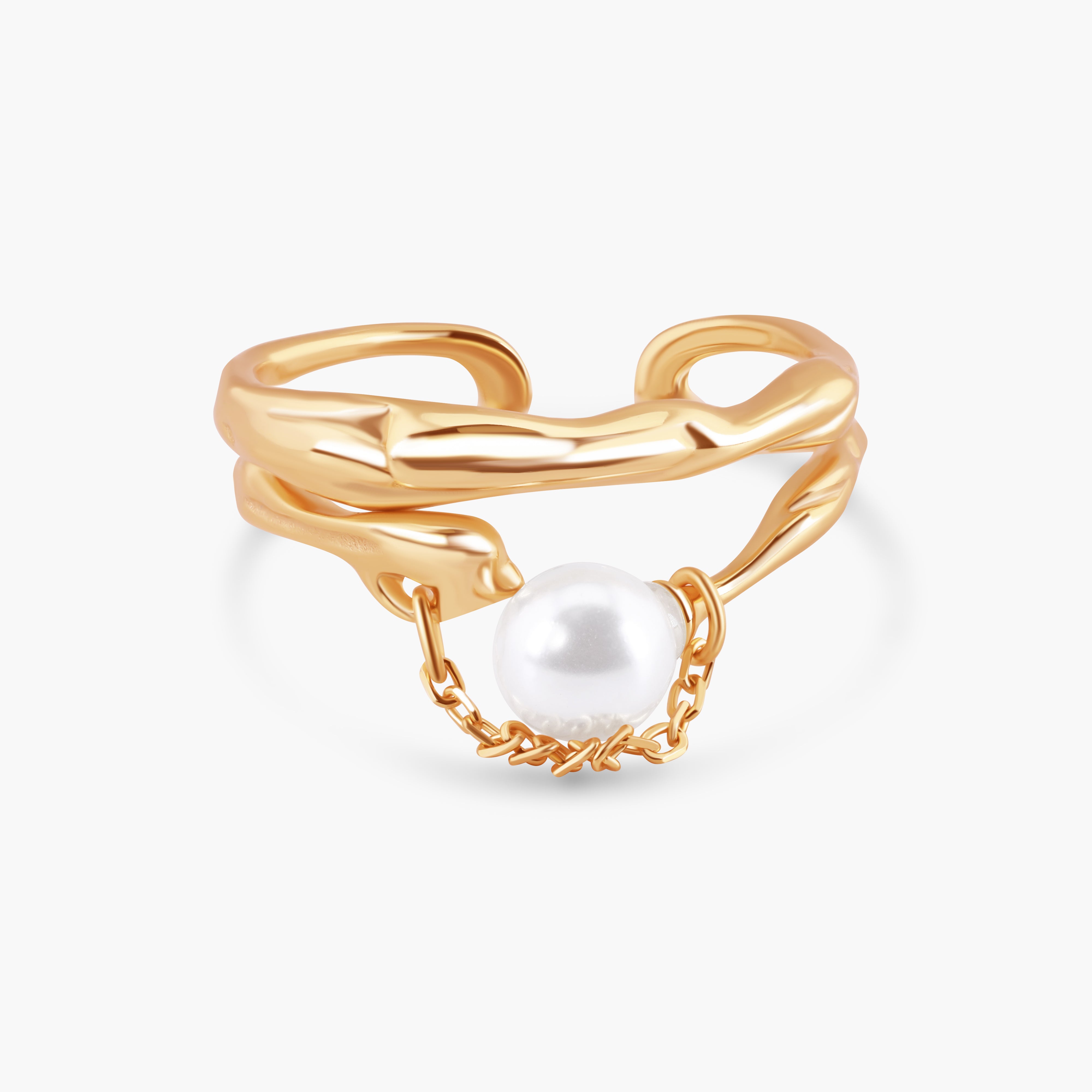 NINA STATEMENT PEARL RING WITH CHAIN DETAIL