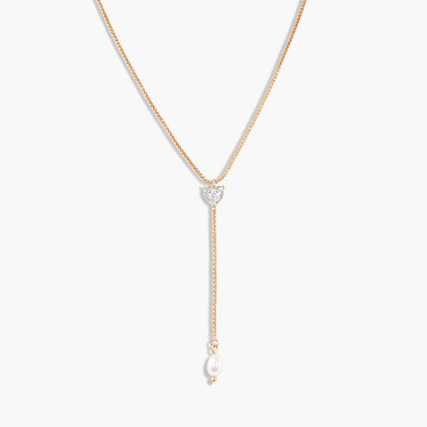 DIAMOND HEART &  PEARL DROP NECKLACE
