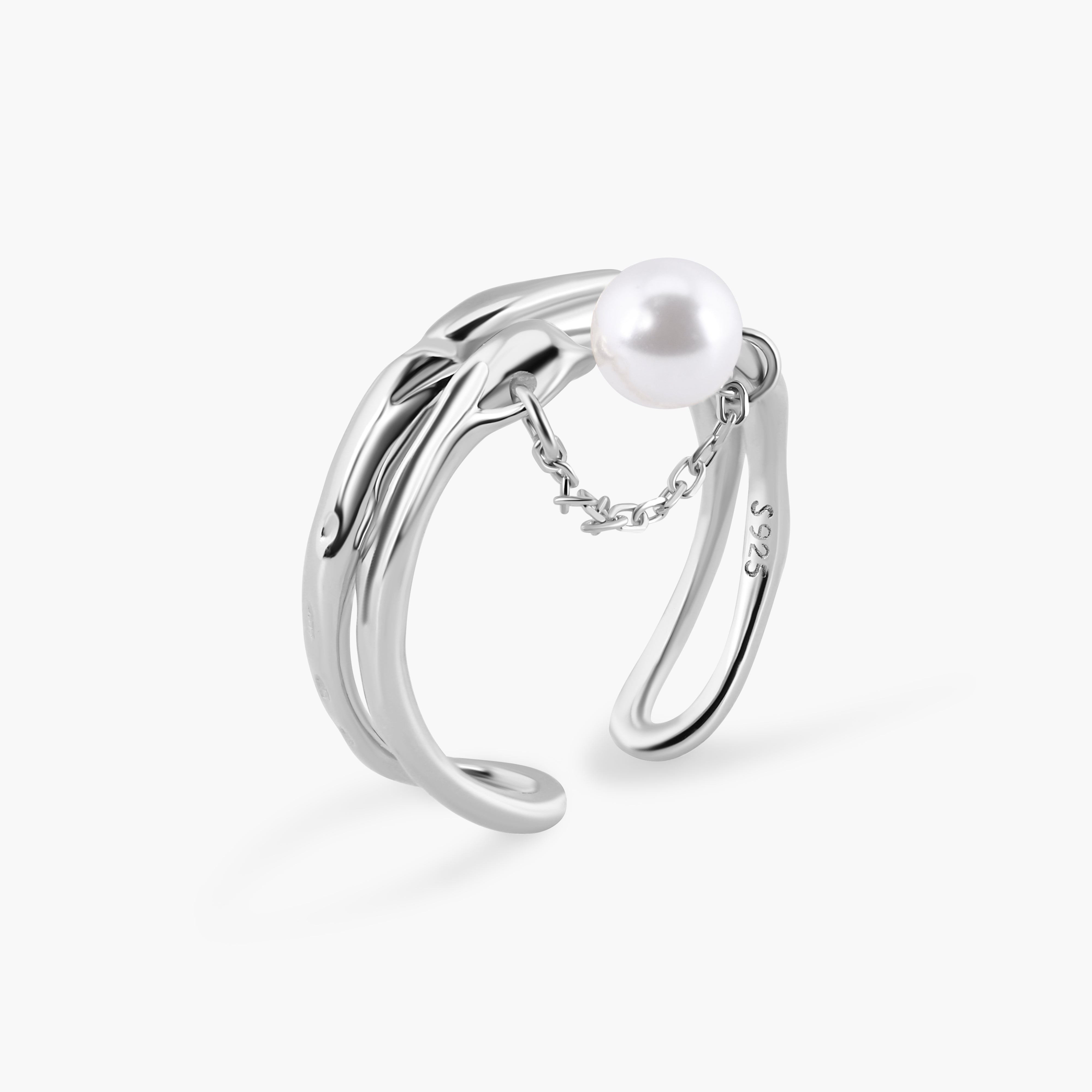 NINA STATEMENT PEARL RING WITH CHAIN DETAIL