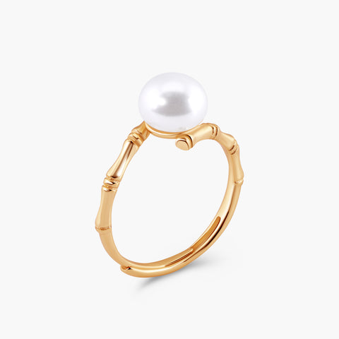 BAMBOO SCULPTURAL PEARL RING