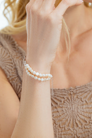 BEACH BABE PAPERCLIP CHAIN AND PEARL BRACELET