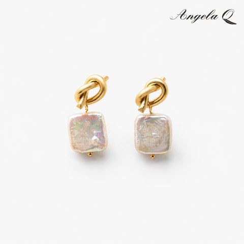 CARMEL PEARL CUSHION DROP EARRINGS-400057P