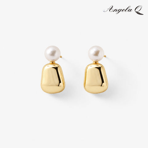 MARINA PEARL GOLD DROP STUD EARRINGS-400065N