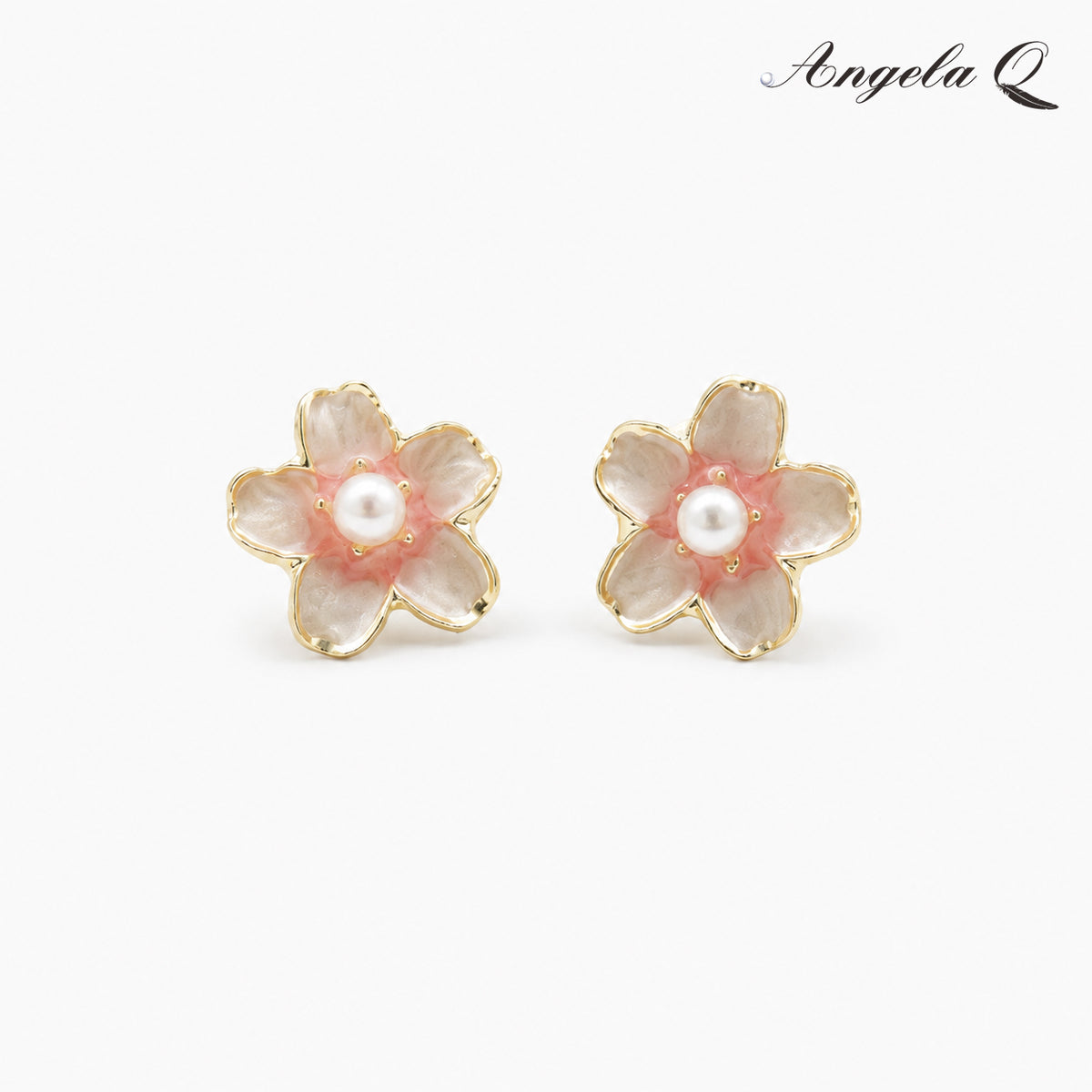 ROSE COVE BLUSH PEARL FLOWER STUD EARRINGS-400048N
