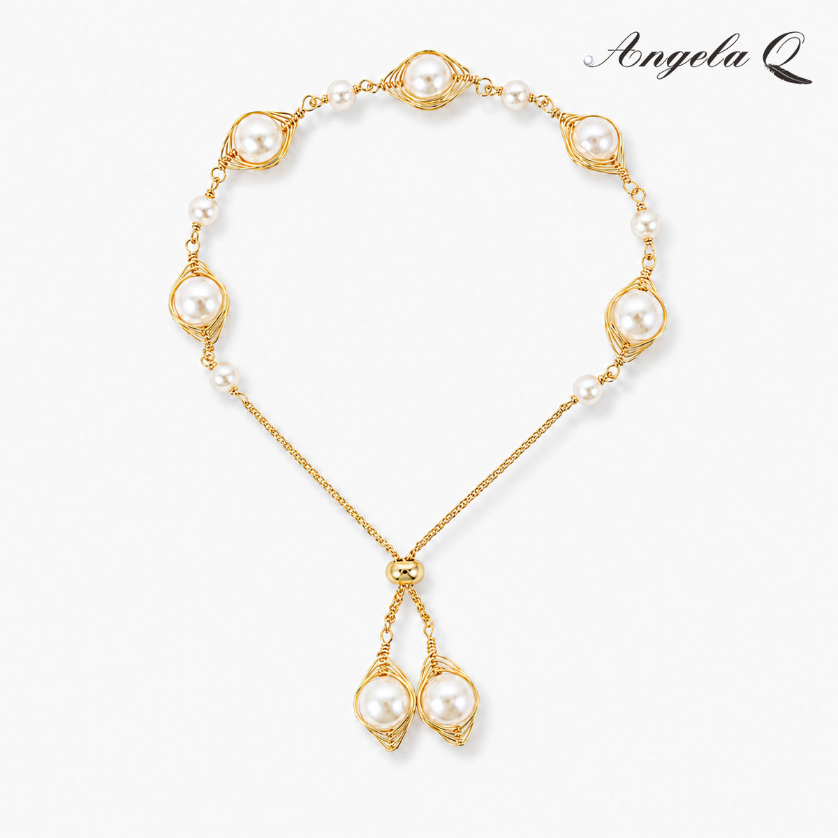 Women's Elegant Gold-Tone Lariat Bracelet with Teardrop Pearl Charms