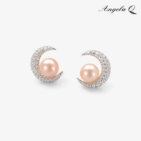 LAGUNA Moon Shape Artificial Gemstone Pearl Stud Earrings, Single Pair - 400028F