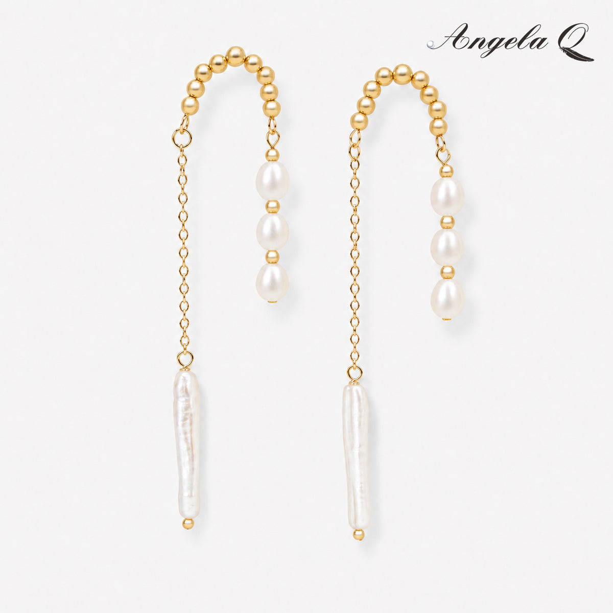 Golden Coast Radiant Cubic Zirconia Pearl Chain Drop Earrings - 400044L