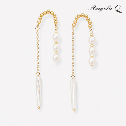 Golden Coast Radiant Cubic Zirconia Pearl Chain Drop Earrings - 400044L