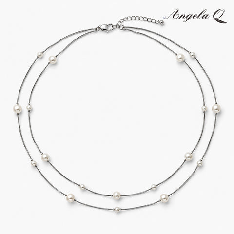 PACIFIC TIDE - LAYERED PEARL STATION NECKLACE