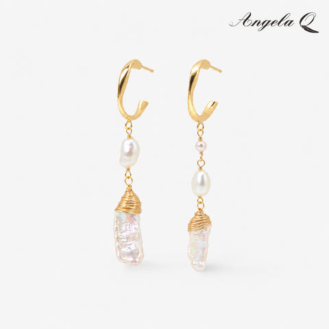 Cubic Zirconia Solana Radiant Baroque Pearl Drop Artificial Gemstone Earrings-400041L