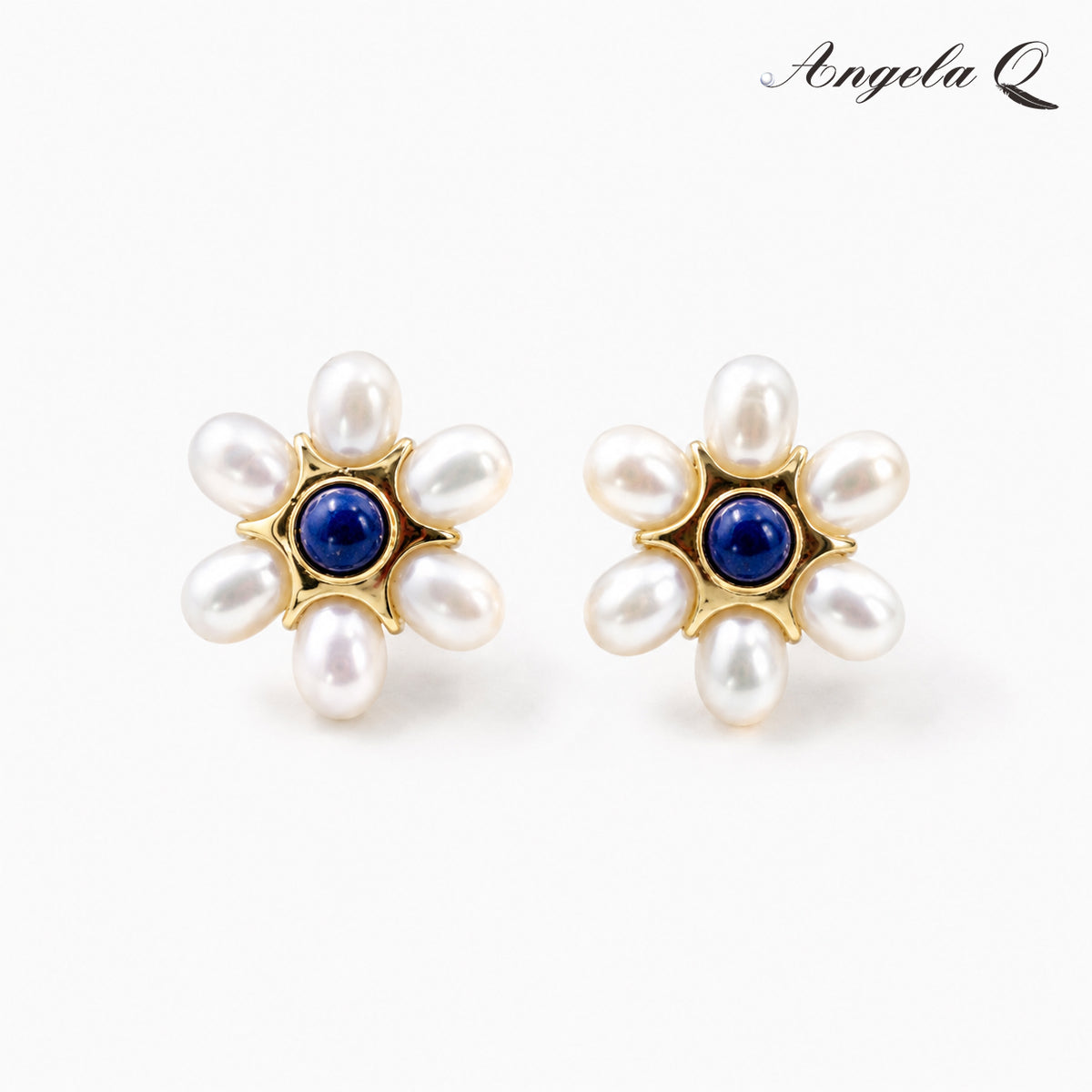 BUTTERFLY BEACH BLUE PEARL FLOWER STUD EARRINGS-400062N