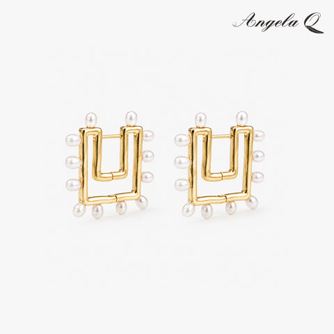 PALOS VERDES PEARL FRAME STUD EARRINGS-400063N