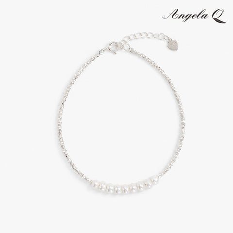 S925 Capri Lapis Pearl Bangle - Unisex Casual Wear Artificial Gemstone Jewelry with Pearl Accents, Model 200006L