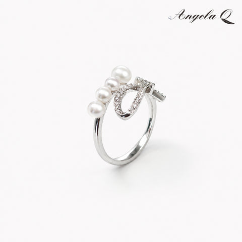 PACIFICA WAVE - CZ PEARL OPEN RING