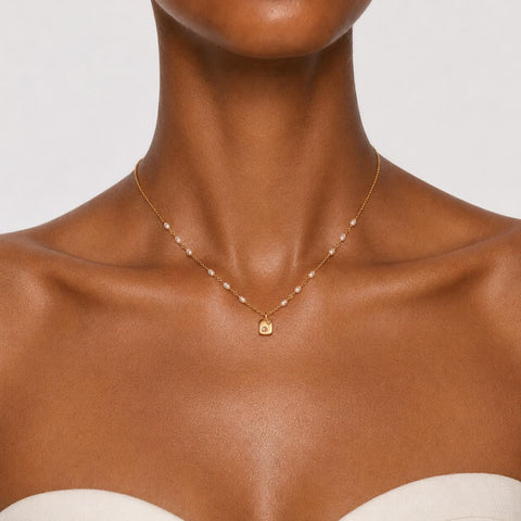 GOLDEN COAST CZ PEARL CHARM NECKLACE-100034T