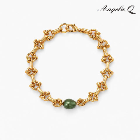 Unisex Exquisite Pacifica Green Pearl Beaded Jewelry Bracelet, Artificial Gemstone Bracelet - 200038T