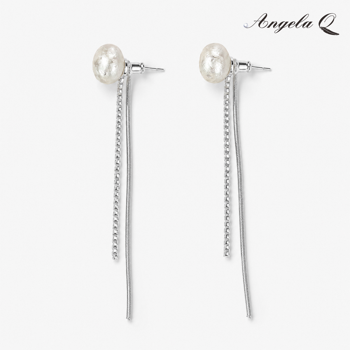 SILVER TIDE - PEARL THREADER EARRINGS