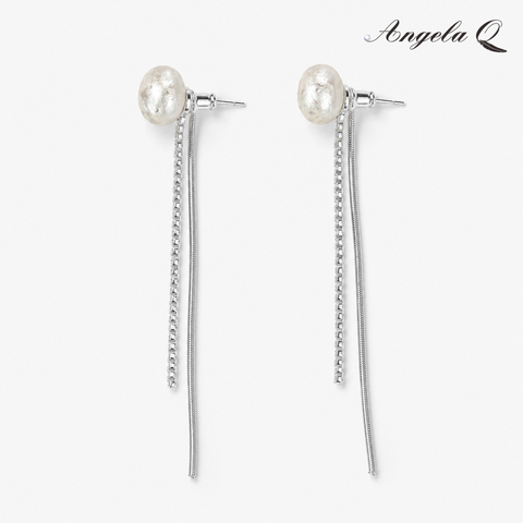 SILVER TIDE - PEARL THREADER EARRINGS