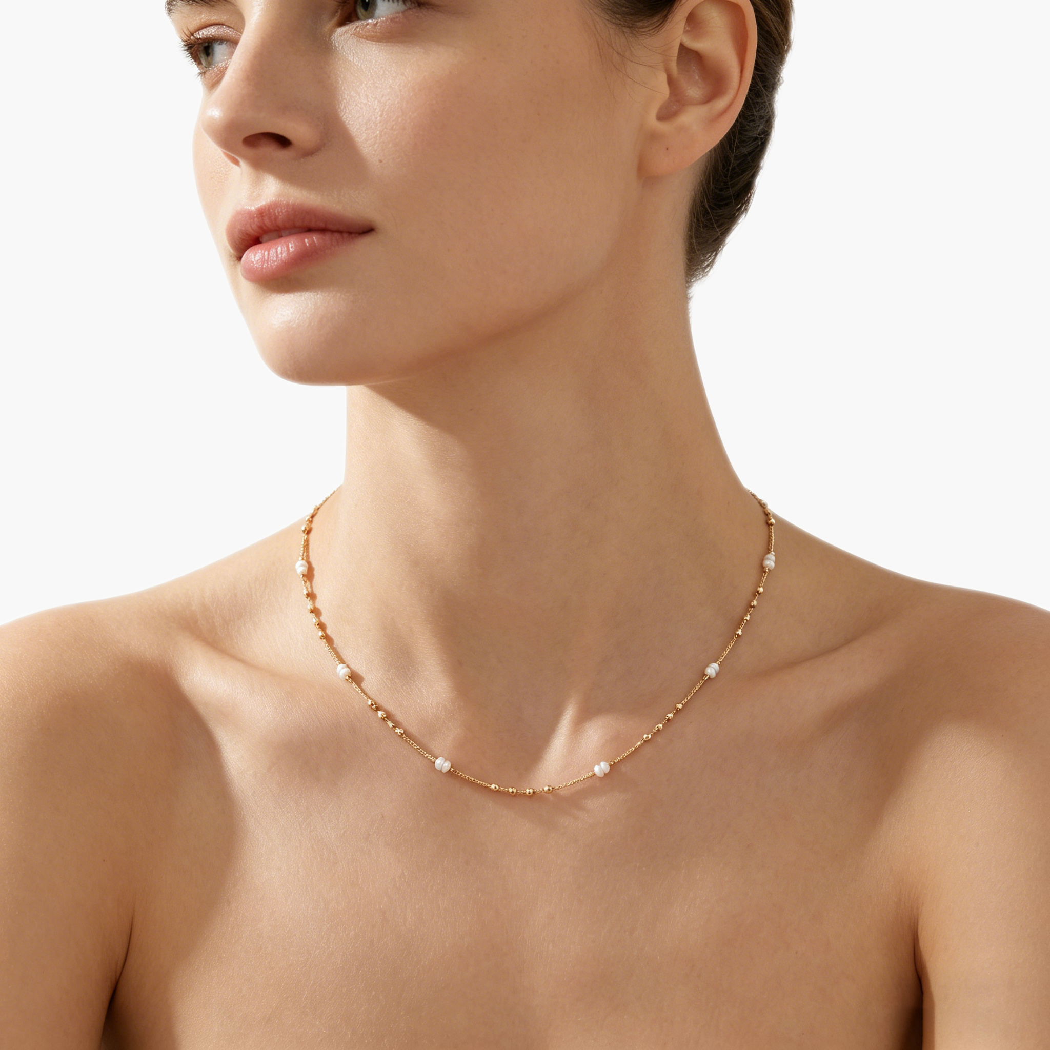 HERMOSA-PEARL AND GOLD BEAD NECKLACE