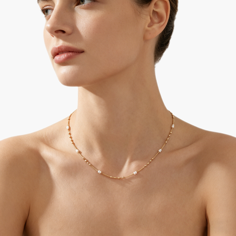 HERMOSA-PEARL AND GOLD BEAD NECKLACE
