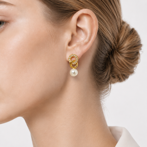 SILVER SHORES PEARL HOOP EARRINGS-400034P
