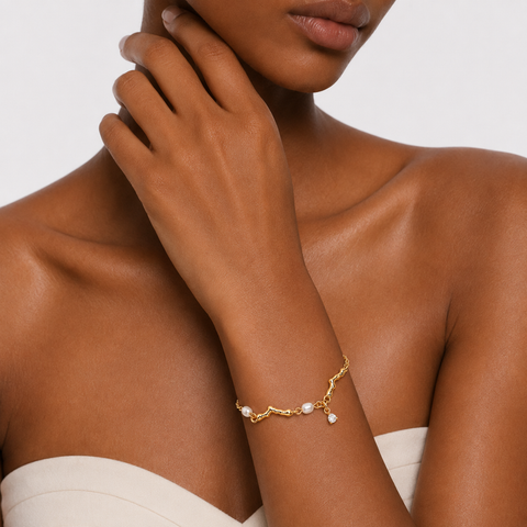 GOLDEN COAST RADIANT CZ PEARL CHARM BRACELET-200041T
