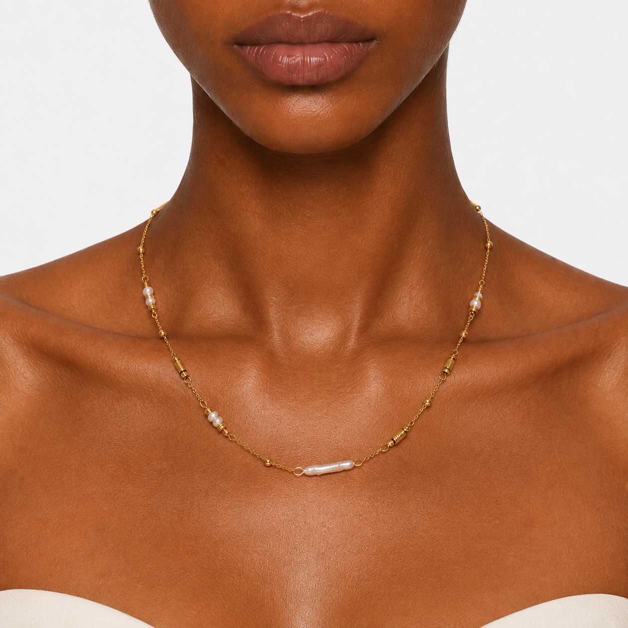 CARMEL DAINTY PEARL STATION NECKLACE-100039T