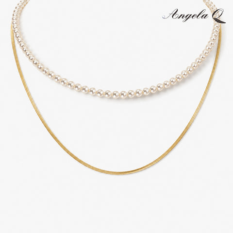 GOLDEN COAST - LAYERED PEARL CHAIN NECKLACE