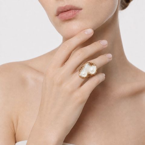 EL MATADOR Pavé CZ, Baroque Shape Pearl Statement Ring-300018N