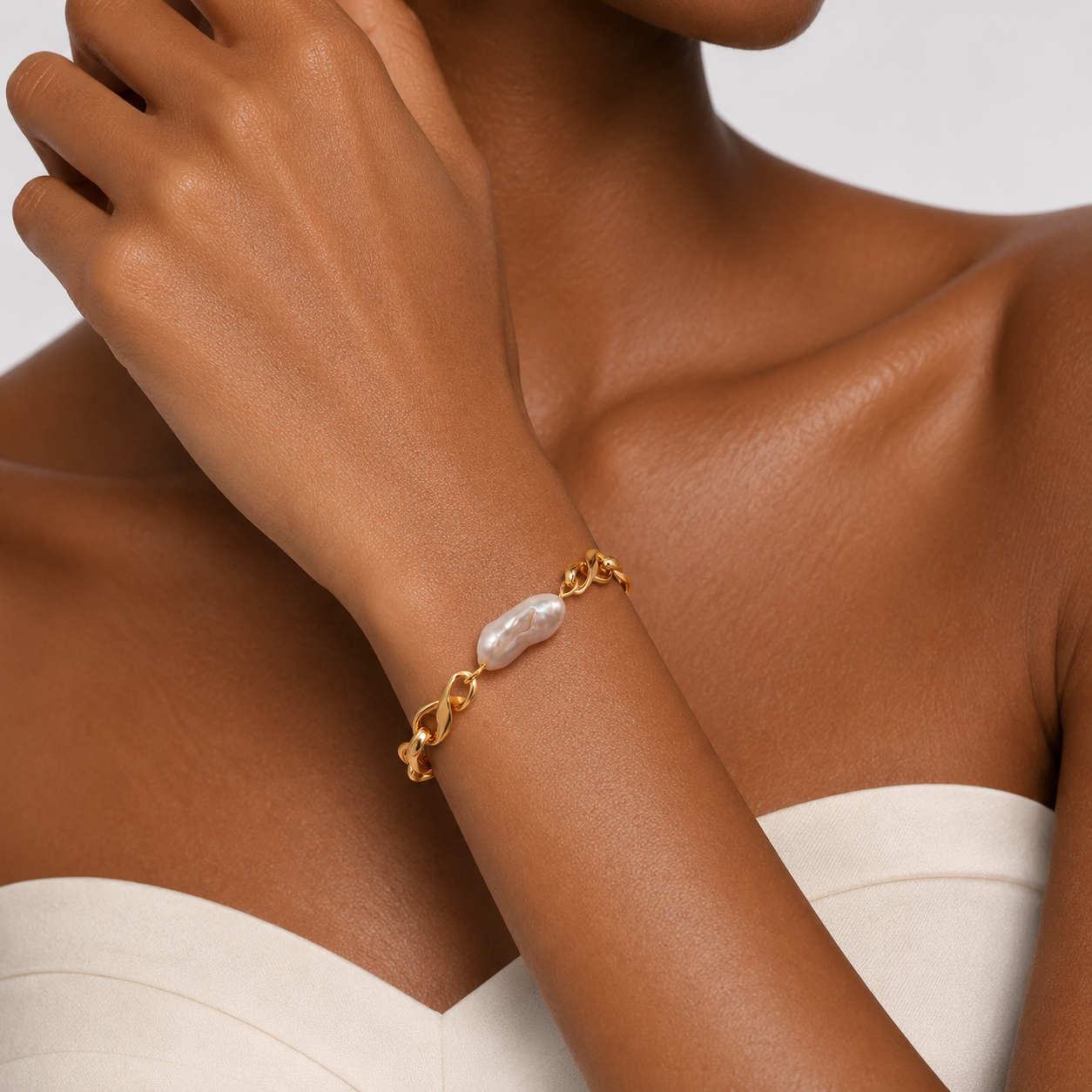 CATALINA BAROQUE PEARL PAPERCLIP BRACELET-200028T