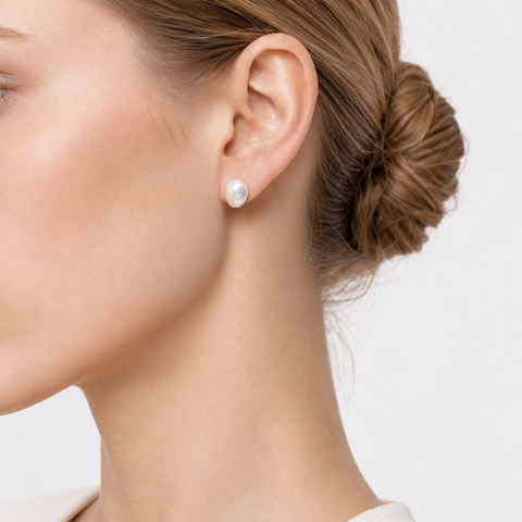 SILVER PALM PEARL STUD EARRINGS-400030P